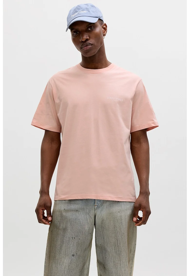 Tricou din bumbac organic cu imprimeu logo pe partea din spate, Piersica