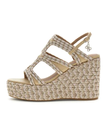Sandale din piele ecologica cu talpa wedge, Bej
