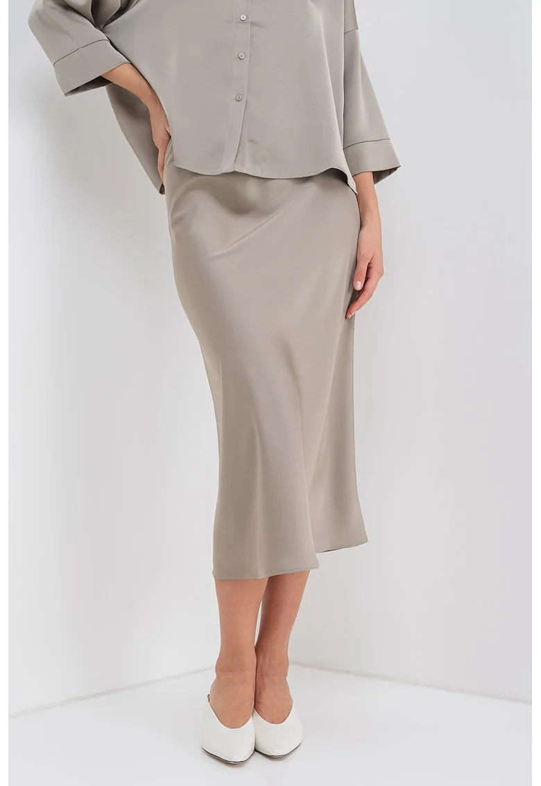 Fusta midi din satin, Verde pal
