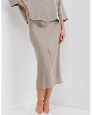 Fusta midi din satin, Verde pal