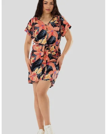 Rochie lejera cu model Palmetta, Portocaliu/Bleumarin