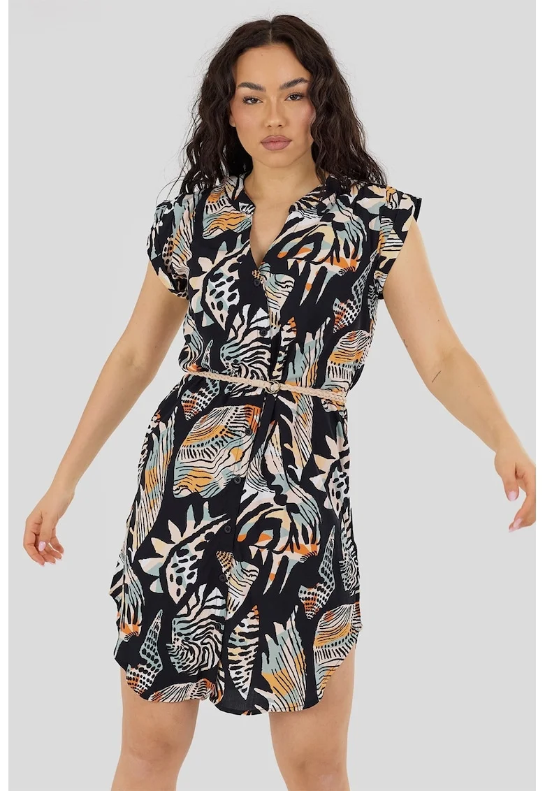 Rochie -tunica cu o curea in talie Mona, Negru/Portocaliu/Bej