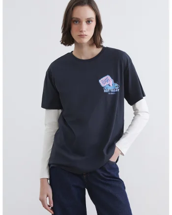 Tricou cu imprimeu Stitch, Albastru inchis