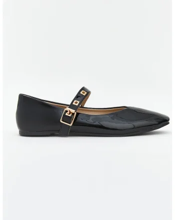 Balerini Mary Jane cu aspect lacuit, Negru stins