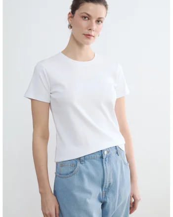 Tricou slim fit de bumbac, Alb optic