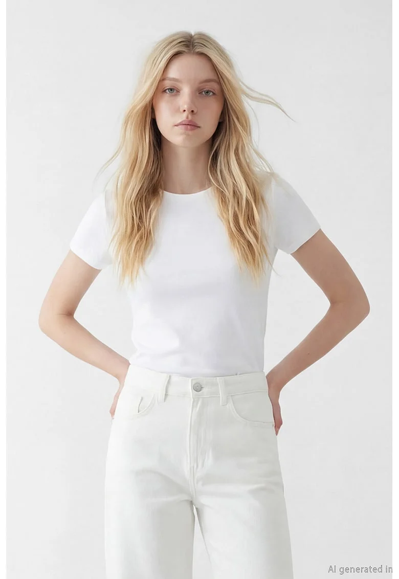Tricou uni regular fit, Alb optic