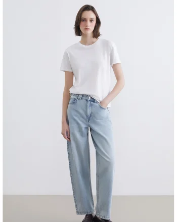 Blugi cu croiala baggy si talie inalta, Albastru pastel