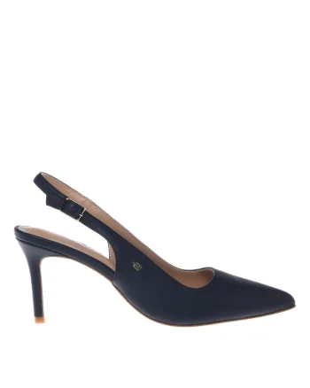 Pantofi slingback de piele cu varf ascutit, Albastru inchis