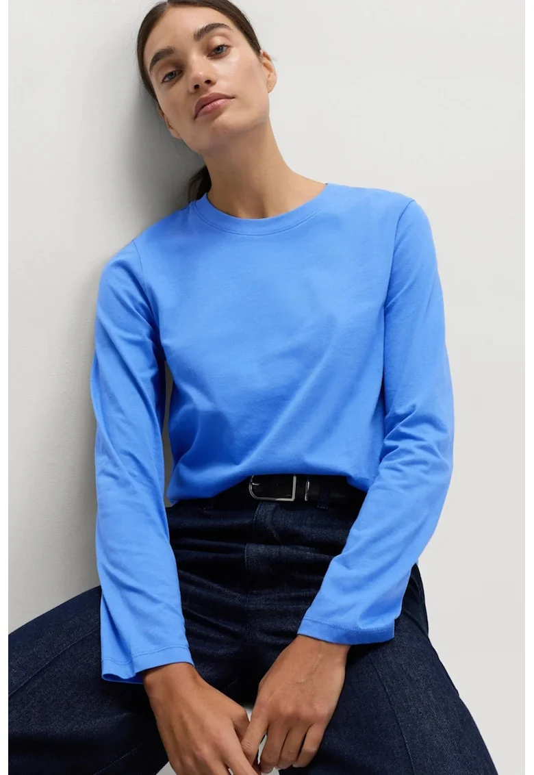 Bluza regular fit cu decolteu la baza gatului, Albastru glaciar