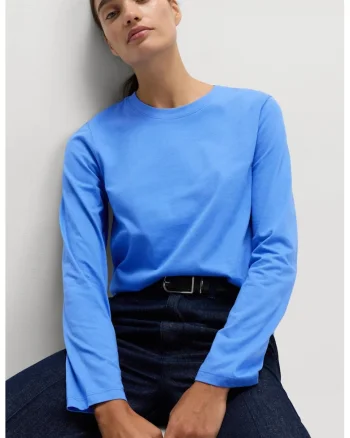 Bluza regular fit cu decolteu la baza gatului, Albastru glaciar
