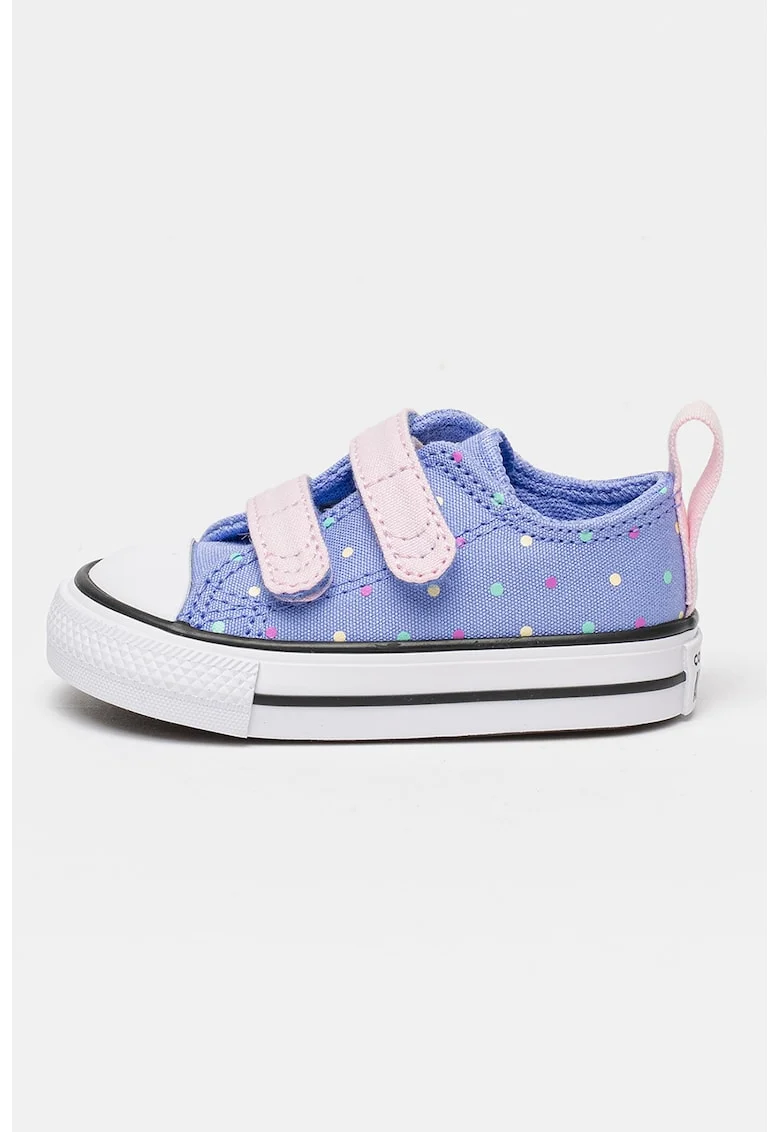 Tenisi cu inchidere velcro si model cu buline Taylor, Lila/Roz pal