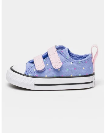 Tenisi cu inchidere velcro si model cu buline Taylor, Lila/Roz pal