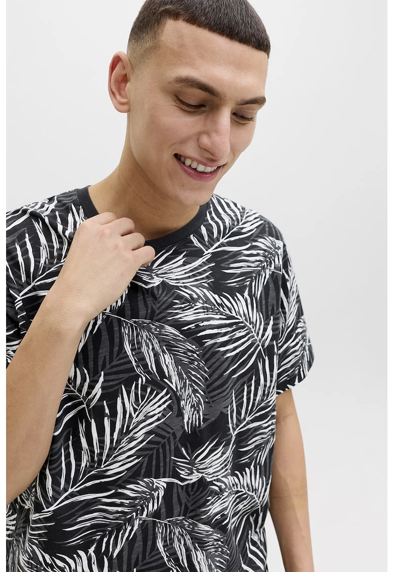 Tricou regular fit cu model, Alb/Negru