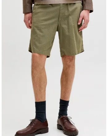 Pantaloni chino din amestec de in, Verde masliniu