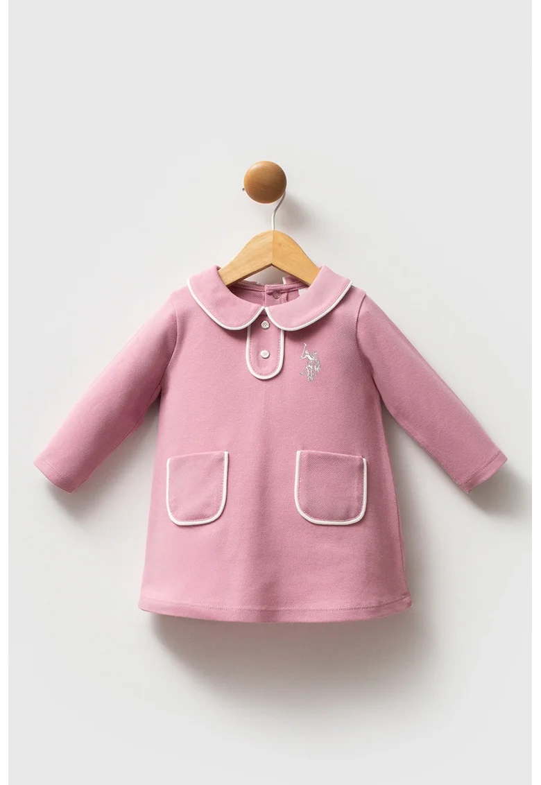 Rochie scurta de bumbac cu maneci lungi, Roz deschis