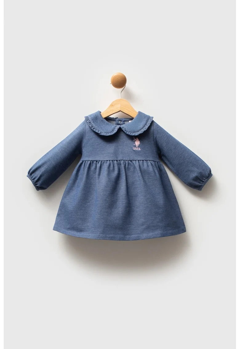 Rochie din amestec de bumbac cu guler Peter Pan, Albastru prafuit