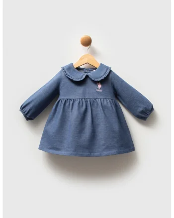 Rochie din amestec de bumbac cu guler Peter Pan, Albastru prafuit