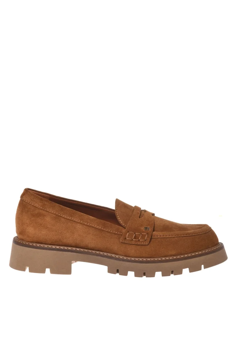 Pantofi loafer din piele intoarsa, Maro