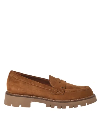 Pantofi loafer din piele intoarsa, Maro