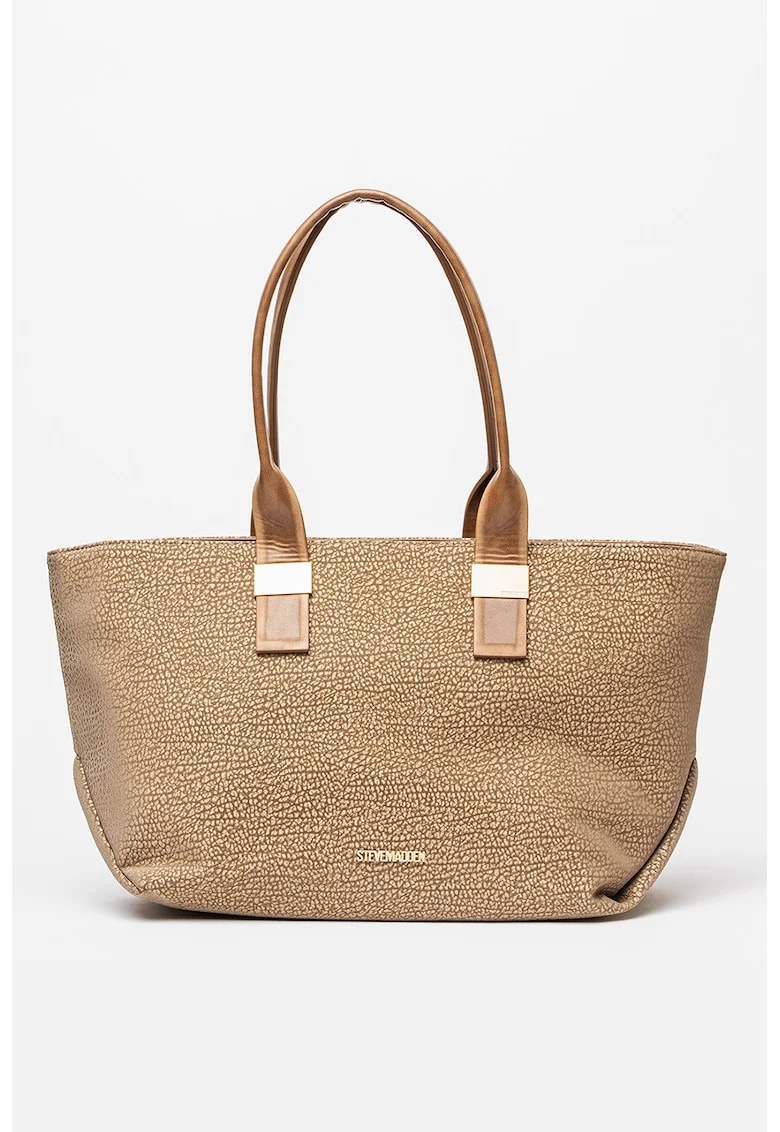 Geanta tote cu logo metalic discret, Maro taupe