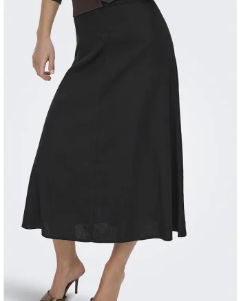 Fusta midi din amestec de in, Negru