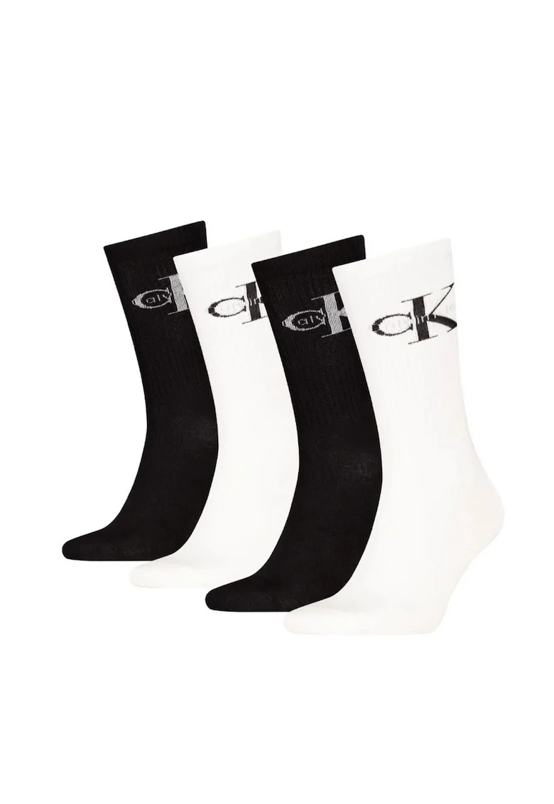 Set 4 perechi sosete lungi  Alb, Negru, Alb | Negru