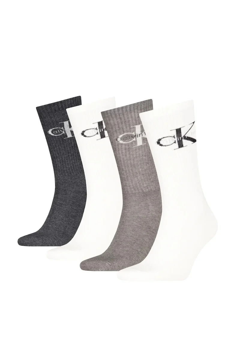 Set 4 perechi sosete lungi  Alb, Negru, Alb | Gri
