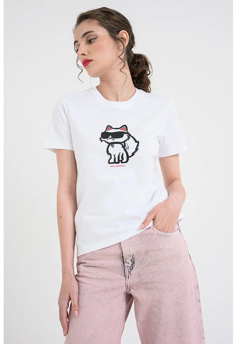 Tricou regular fit din bumbac organic cu imprimeu pe piept, Rosu/Alb/Negru