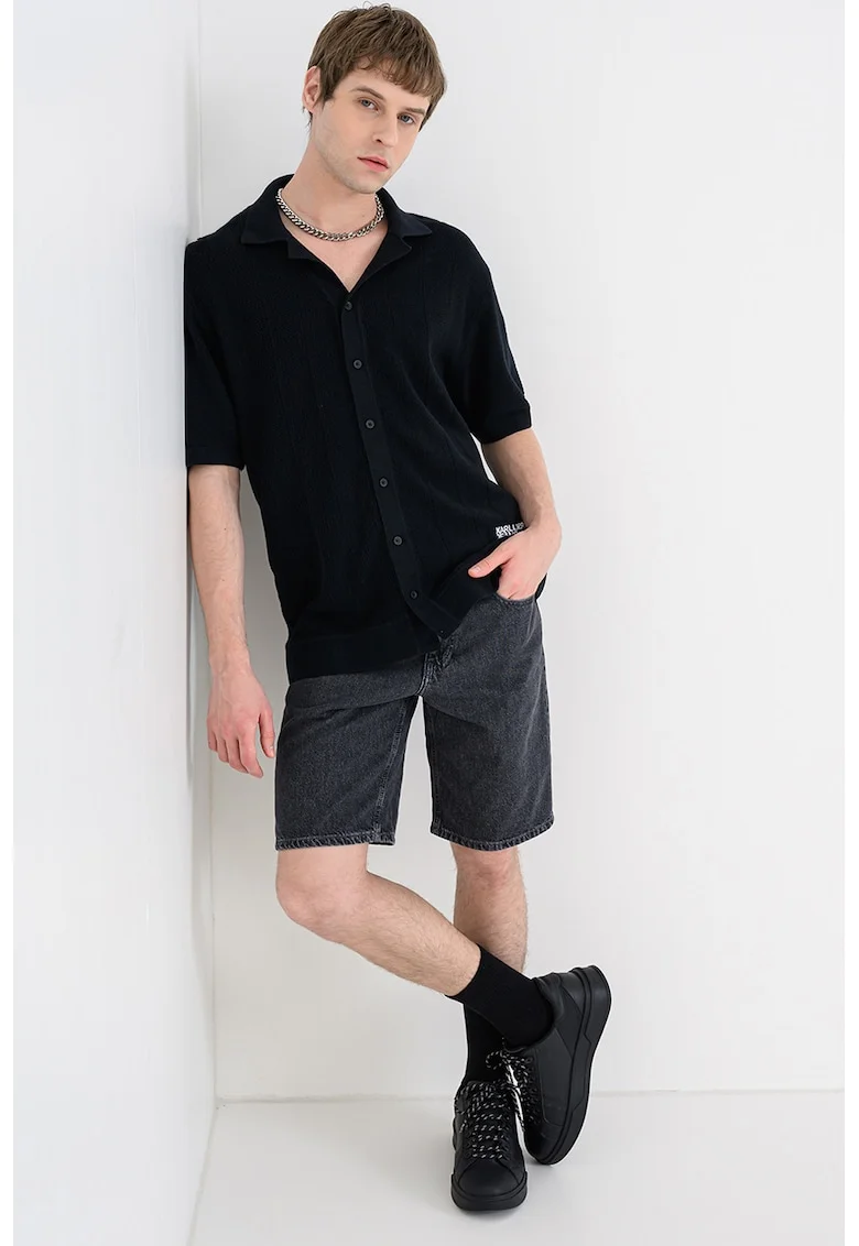 Cardigan texturat cu maneci scurte, Negru