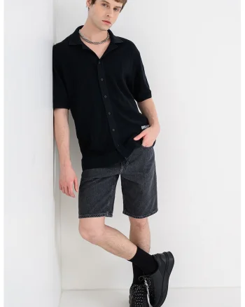 Cardigan texturat cu maneci scurte, Negru