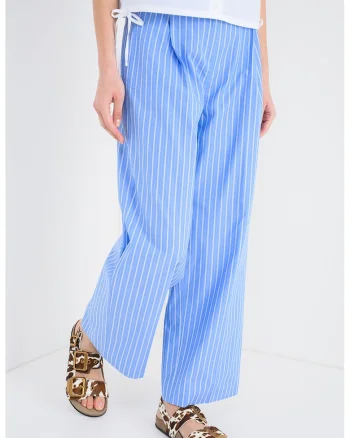 Pantaloni cu model in dungi, Alb/Albastru