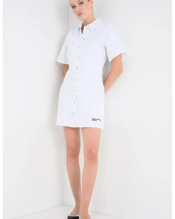 Rochie-camasa mini din denim, Alb