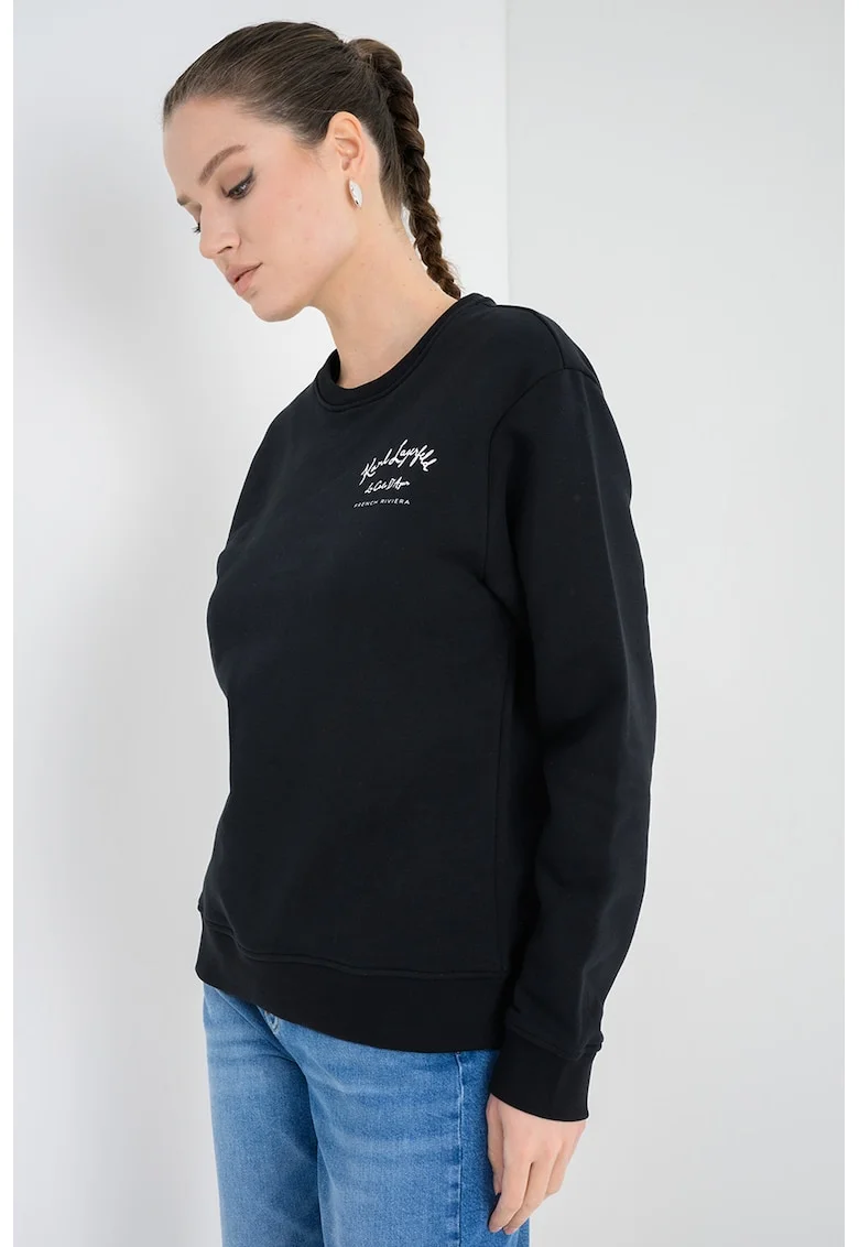 Bluza de trening lejera din amestec de bumbac organic cu imprimeu logo, Negru