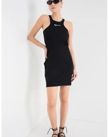Rochie mini cambrata din amestec de bumbac organic, Negru