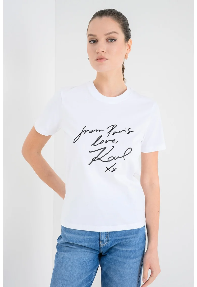 Tricou din bumbac organic cu imprimeu, Negru/Alb optic