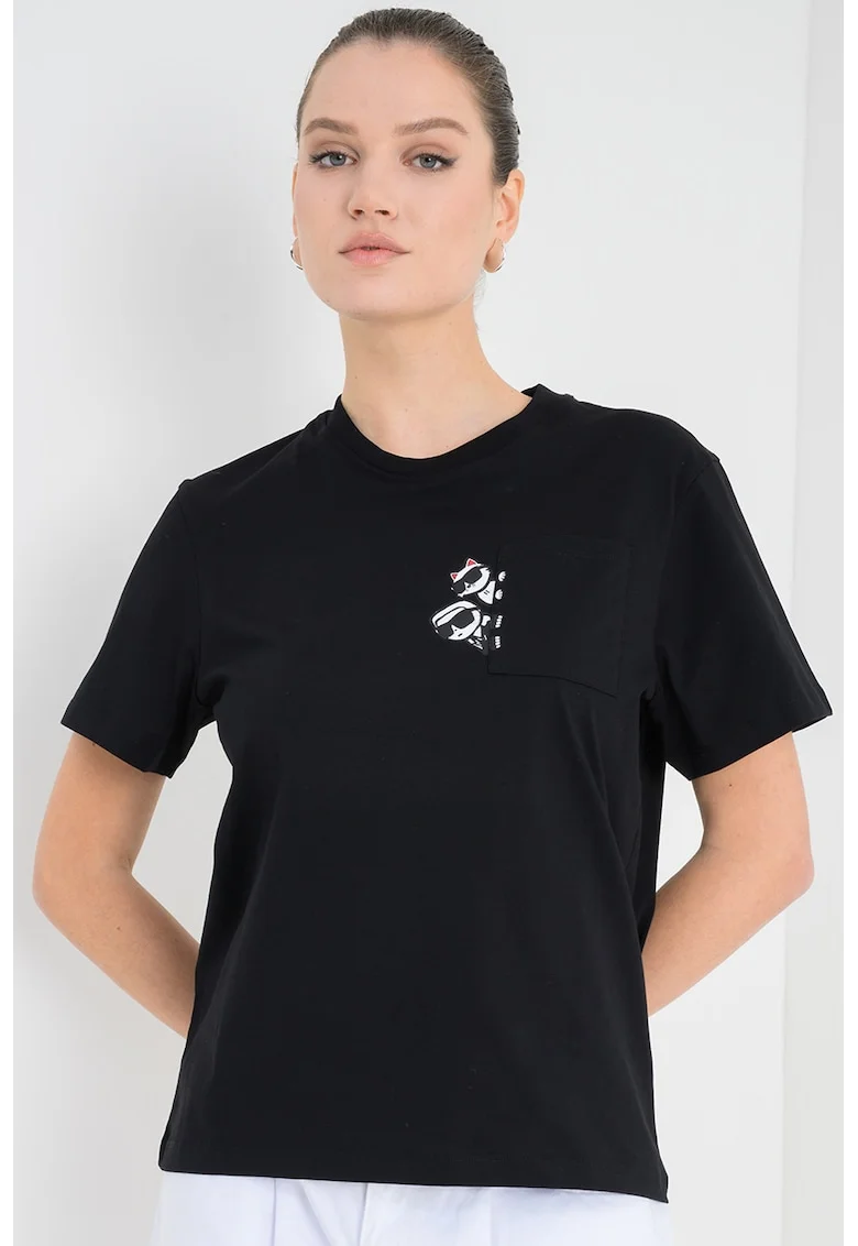 Tricou relaxed fit din bumbac organic Ikon, Alb/Negru