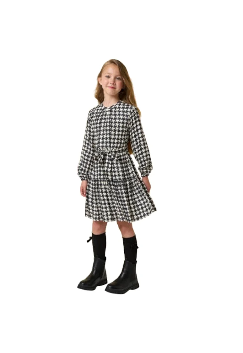 Rochie cu imprimeu pentru fete,  4.A902, Alb/Negru