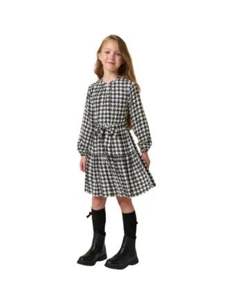 Rochie cu imprimeu pentru fete,  4.A902, Alb/Negru