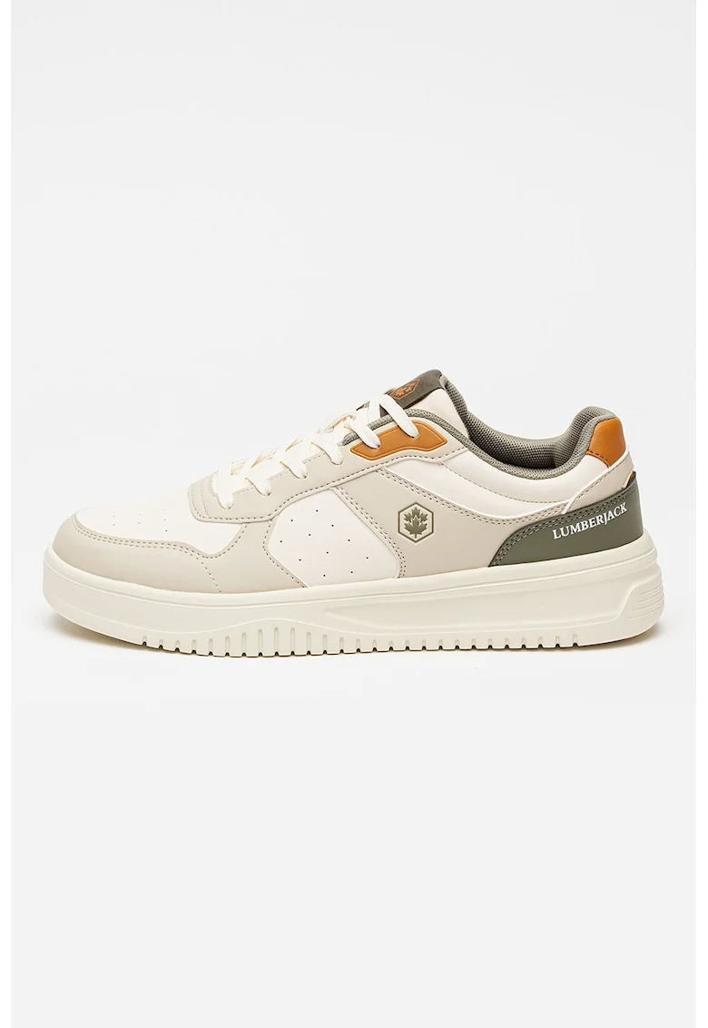 Pantofi sport low cut din piele ecologica, Bej deschis