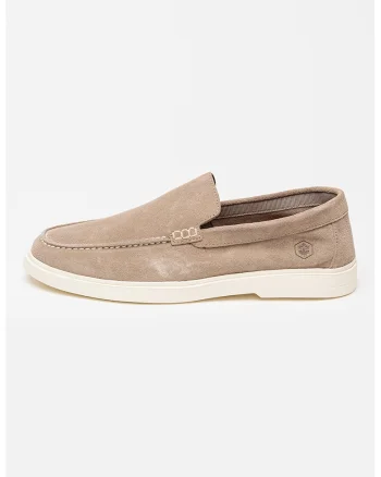 Pantofi loafer din piele intoarsa cu model uni Gold, Bej
