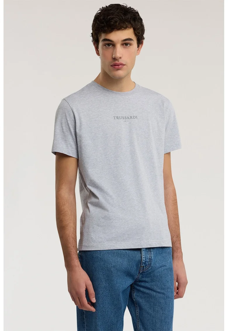 Tricou regular fit cu imprimeu logo, Albastru melange
