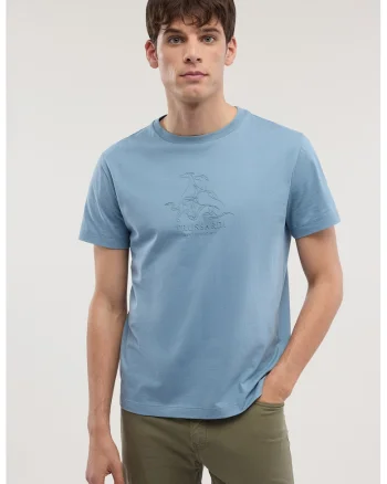 Tricou de bumbac cu imprimeu logo, Albastru deschis
