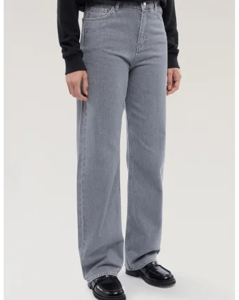 Blugi boyfriend cu logo brodat Model 191, Gri melange