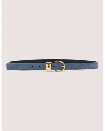 Curea skinny de piele intoarsa, Albastru prafuit