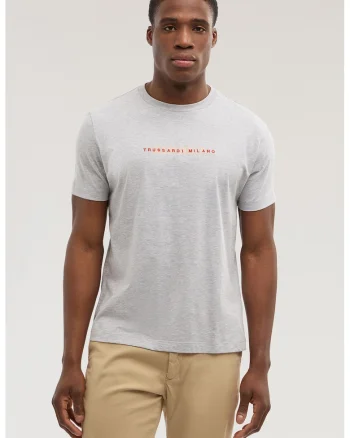 Tricou regular fit cu logo brodat, Gri deschis melange