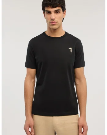Tricou cu decolteu la baza gatului si logo pe piept, Negru