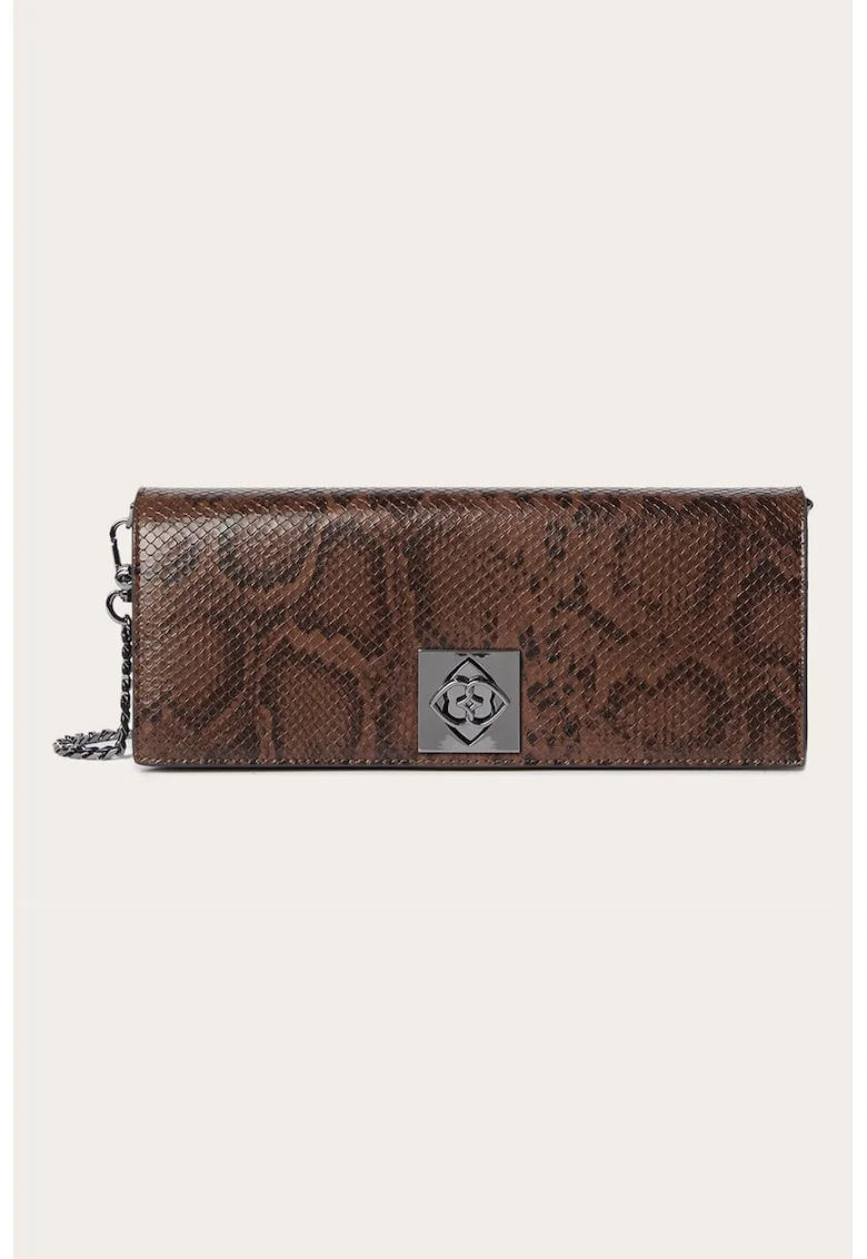 Geanta plic de piele ecologica cu animal print, Maro taupe inchis