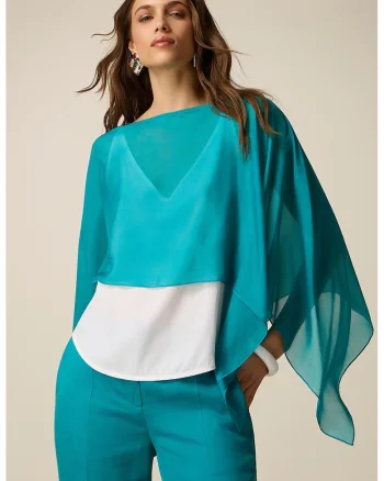 Poncho semitransparent, Albastru pastel