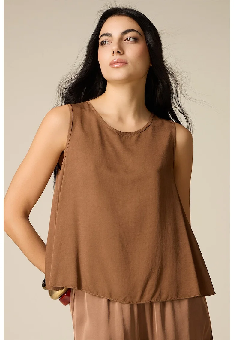Bluza vaporoasa cu decolteu rotund, Maro taupe