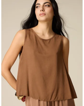 Bluza vaporoasa cu decolteu rotund, Maro taupe